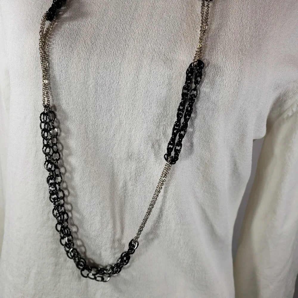 Silvertone & Black Multi Chain Necklace